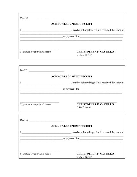 ACKNOWLEDGEMENT RECEIPT .